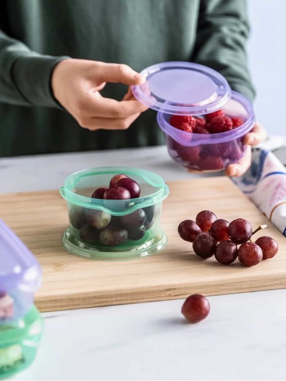 Multi-Pack Colored Food Storage Containers (Purple, Green, Blue)